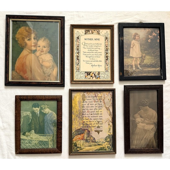 The Unbranded Brand Other - Vtg/Antique Gallery Wall Framed Print & Poem Lot of 6 As-Is TLC Motherhood 1920s